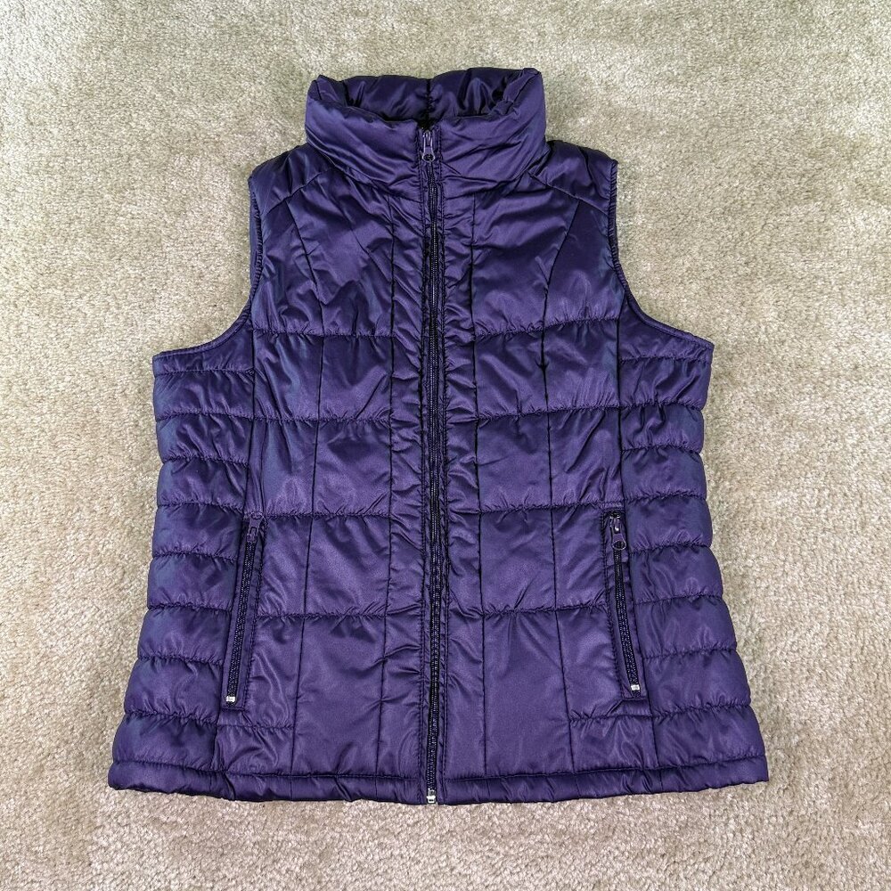 New York & Company Puffer Vest Womens Small Purple Sleeveless Full Zip E714